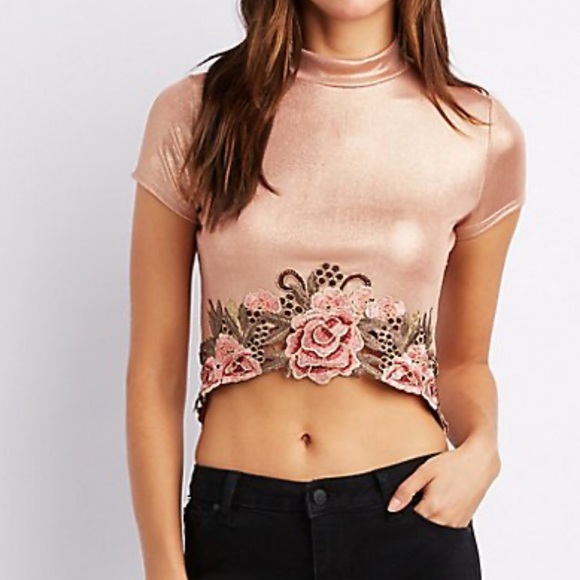 Charlotte Russe Tops - Charlotte Russe Metallic Floral Crop Top Size L